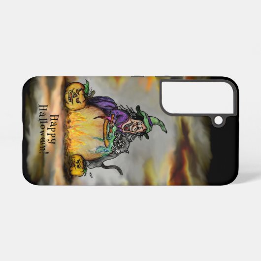 Witch en zwarte kat, Happy Halloween! Samsung Galaxy Hoesje (Achterkant horizontaal)