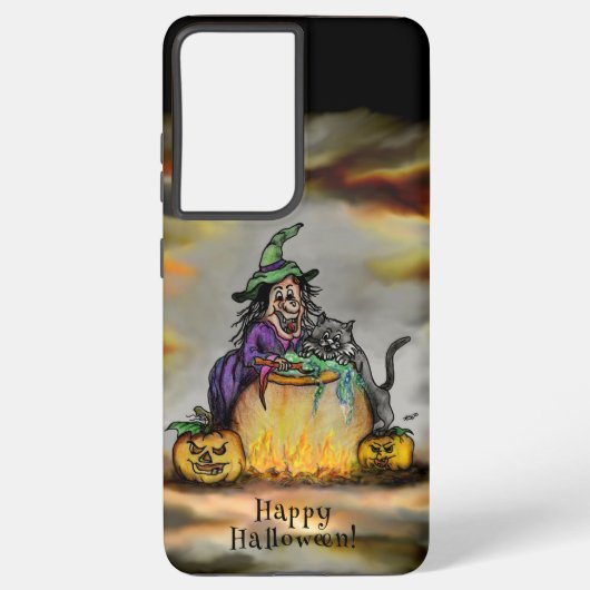 Witch en zwarte kat, Happy Halloween! Samsung Galaxy Hoesje (Achterkant)