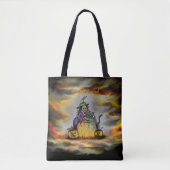 Witch en zwarte kat, Happy Halloween! Tote Bag (Voorkant)