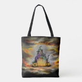 Witch en zwarte kat, Happy Halloween! Tote Bag (Achterkant)