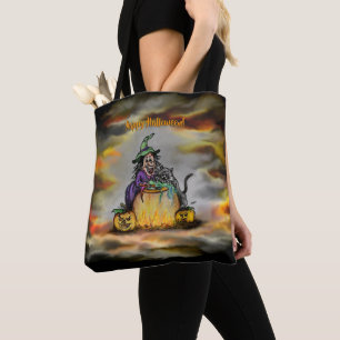 Witch en zwarte kat, Happy Halloween! Tote Bag