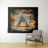 Witch en zwarte kat, Happy Halloween! Wandkleed (In Situ (horizontaal))