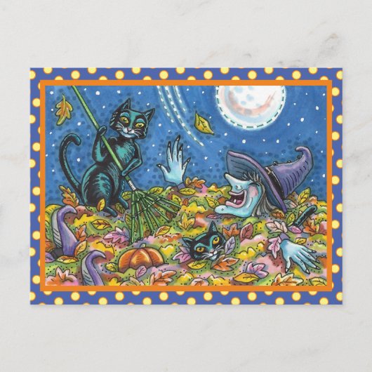 WITCH EN ZWARTE VANGERSCHAPSREMMEN, FUNNY HALLOEEN BRIEFKAART (Voorkant)