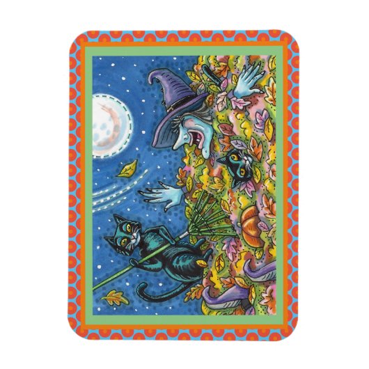 WITCH EN ZWARTE VANGERSCHAPSREMMEN, FUNNY HALLOEEN MAGNEET (Verticaal)