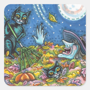 WITCH EN ZWARTE VANGERSCHAPSREMMEN, FUNNY HALLOEEN VIERKANTE STICKER