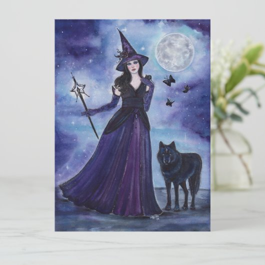 Witch en zwarte wolf van Renee Lavoie (Staand voorkant)