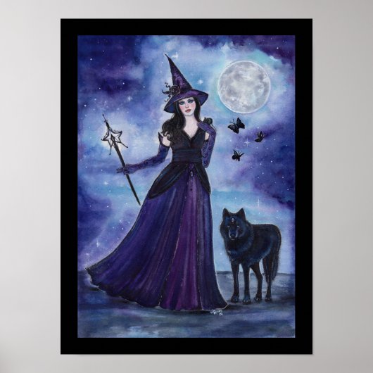 Witch en zwarte wolf van Renee Lavoie Poster (Voorkant)