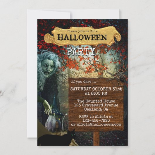 Witch Fantasy Dark Forest Halloween Party Kaart (Voorkant)