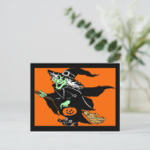 Witch Flying Halloween Cartoon Briefkaart (Staand voorkant)