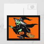 Witch Flying Halloween Cartoon Briefkaart (Voorkant / Achterkant)