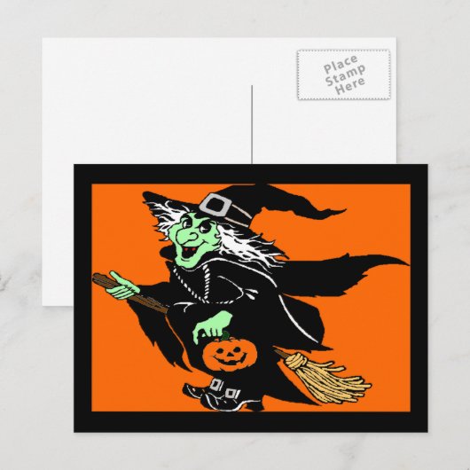 Witch Flying Halloween Cartoon Briefkaart (Voorkant / Achterkant)