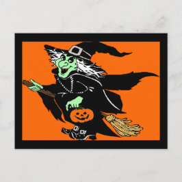 Witch Flying Halloween Cartoon Briefkaart
