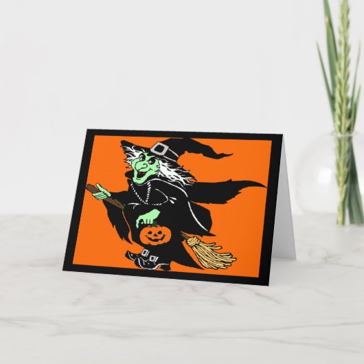 Witch Flying Halloween Cartoon Kaart (Voorkant)