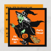 Witch Flying Halloween Cartoon Kaart (Voorkant / Achterkant)