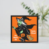 Witch Flying Halloween Cartoon Kaart (Staand voorkant)