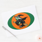 Witch Flying Halloween Cartoon Ovale Sticker (Envelop)
