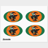 Witch Flying Halloween Cartoon Ovale Sticker (Vel)