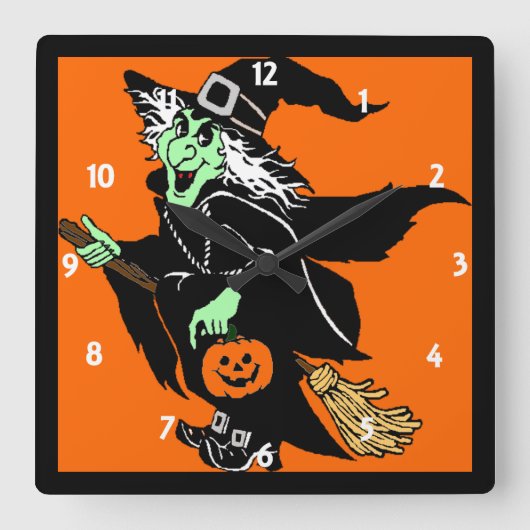 Witch Flying Halloween Cartoon Wall klok (Voorkant)