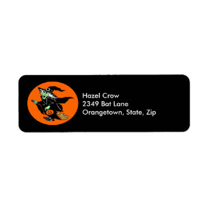 Witch Flying Halloween Oval Cartoon Adresetiketten Etiket