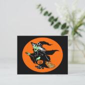 Witch Flying Halloween Oval Cartoon Briefkaart (Staand voorkant)