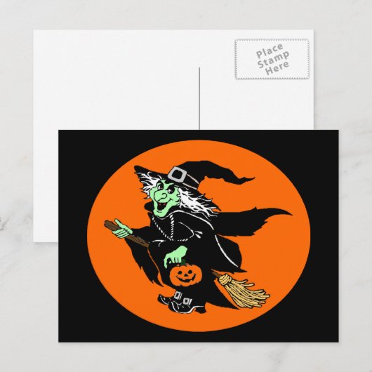 Witch Flying Halloween Oval Cartoon Briefkaart (Voorkant / Achterkant)