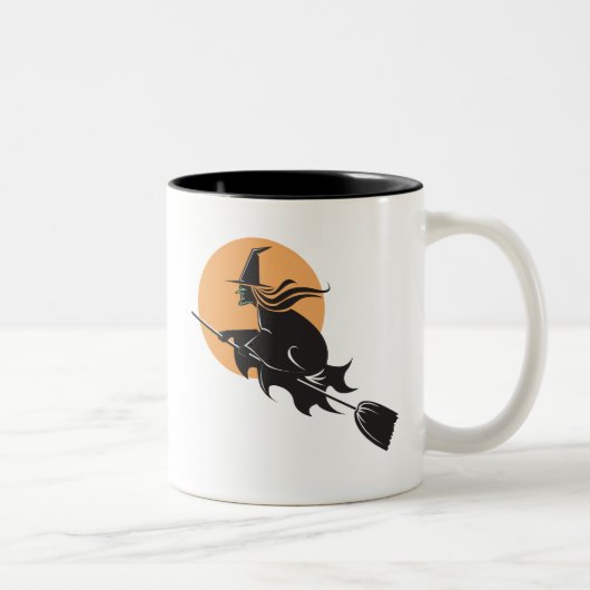 Witch Flying Halloween Tweekleurige Koffiemok (Rechts)