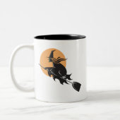 Witch Flying Halloween Tweekleurige Koffiemok (Links)