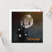 Witch Flying Happy Halloween Persoonlijke Kaart (Voorkant / Achterkant in situ)