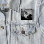 Witch flying on the broom with her cat vierkante button 5,1 cm (In situ)