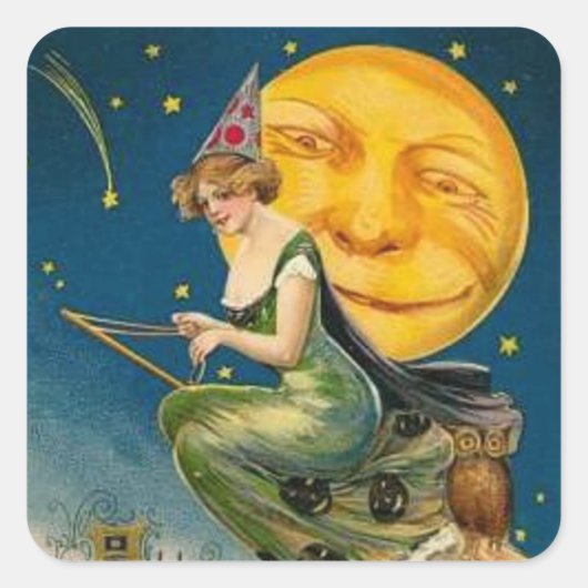 Witch Flying Past Moon - Halloween Sticker (Voorkant)
