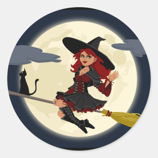 Witch Flying Ronde Sticker (Voorkant)