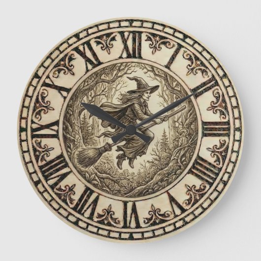 Witch Forest wooden Wall Clock  Grote Klok (Voorkant)