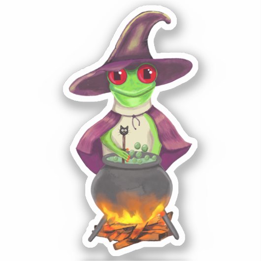 Witch Frog Halloween Custom-Cut Vinyl Sticker (Voorkant)