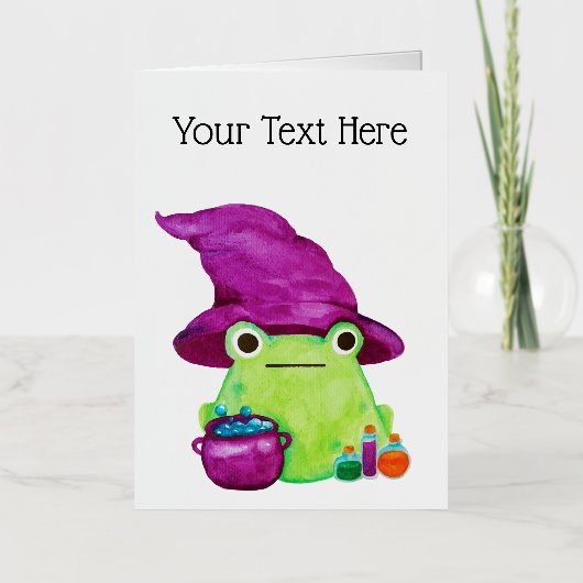 Witch Frog Met Cauldron En Potions Waterverf Folie Wenskaart (Voorkant)