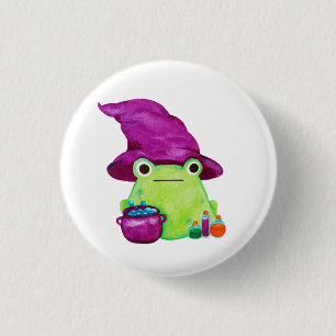Witch Frog Met Cauldron En Potions Waterverf Ronde Button 3,2 Cm