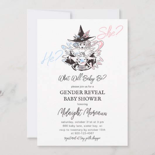 Witch Gender onthulling Halloween Baby shower Kaart (Voorkant)