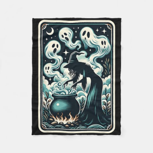 Witch Ghost Cauldron Gothic Supernatural Tarot Aut Fleece Deken (Voorkant)