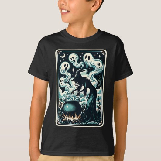 Witch Ghost Cauldron Gothic Supernatural Tarot Aut T-shirt (Voorkant)