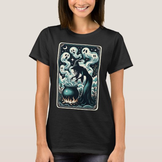 Witch Ghost Cauldron Gothic Supernatural Tarot Aut T-shirt (Voorkant)