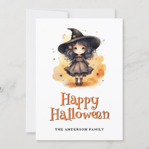 Witch Ghosts Pumpkins Happy Halloween Kaart