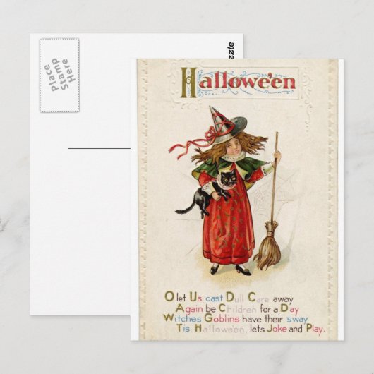 Witch Girl Cat Halloween Rhyme Briefkaart (Voorkant / Achterkant)