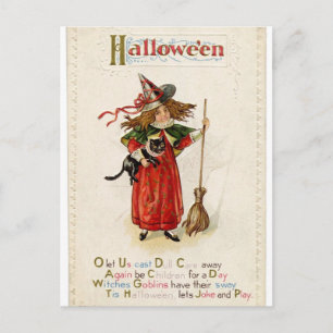 Witch Girl Cat Halloween Rhyme Briefkaart