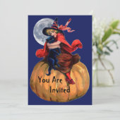 Witch Girl en Cat Halloween Invitation Kaart (Staand voorkant)