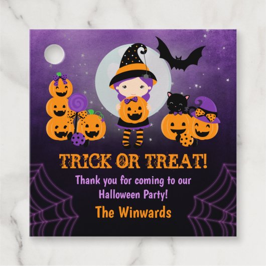 Witch Girl Pumpkins Halloween Party Bedankjes Labels (Voorkant)