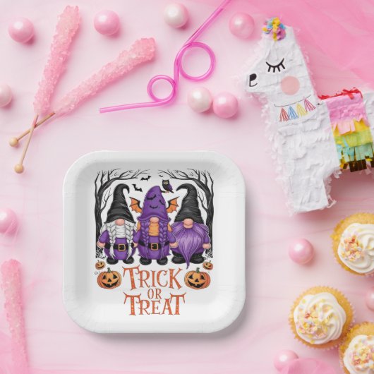 Witch Gnomes Pumpkins Gothic Halloween Party Papieren Bordje (Feest)