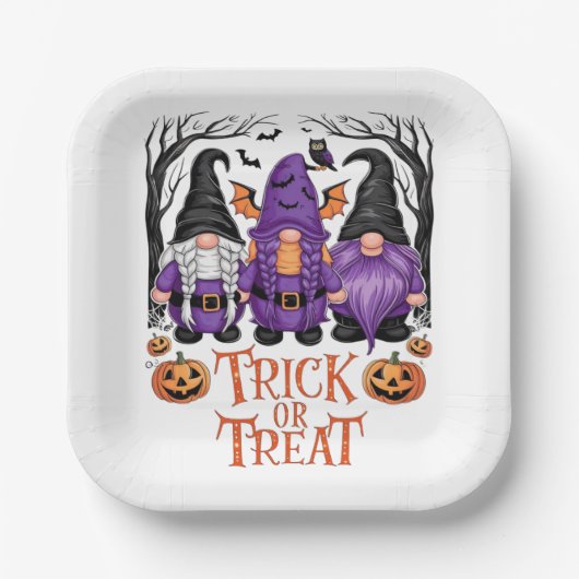 Witch Gnomes Pumpkins Gothic Halloween Party Papieren Bordje (Voorkant)