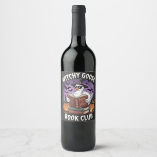 Witch Goose Book Club Spooky Halloween Animal Wijn Etiket
