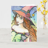 Witch Grey Tabby Kaart Notecard beroemd gemaakt do (Gele Bloem)
