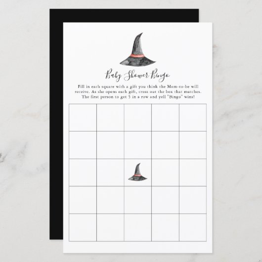 Witch Halloween Baby shower Game Bingo Cute (Voorkant / Achterkant)