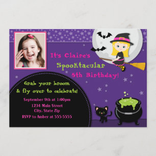 Witch Halloween Birthday Invitation Blonde Kaart